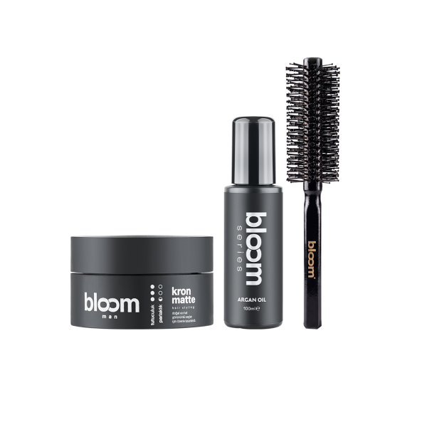Bloom Series Saç Bakım ve Şekillendirme 3’lü Set | Argan Oil + Kron Matte Wax + Fön Fırçası