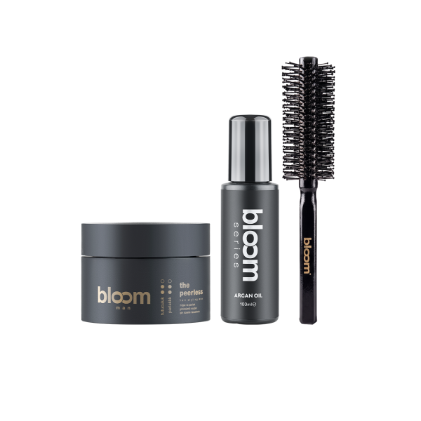 Bloom Man Bloom Series Saç Bakım ve Şekillendirme 3’lü Set | Argan Oil + Peerless Wax + Fön Fırçası